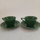 Set  2 Homer Laughlin Harlequin Fiesta Coffee Tea Cups w/ Saucers Dark Green
