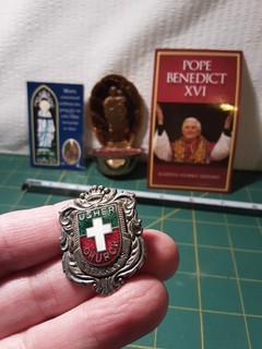 St. Mary's Church Usher Pin Badge Made Western Germany & Brass Holy Water Wall