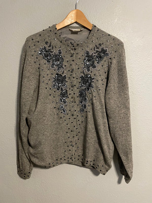 Vintage Mitra Designs Sweater Womens 48 Beaded Sequin Angora Lambswool 50s READ
