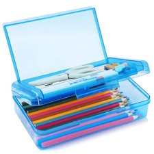 Double Layer Plastic Clear Hard Colored Pencil Box Case Pen Crayon Box