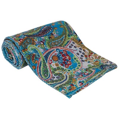 TARRIF FREE 0%CHARGE Indian Queen Size Hand Print Bedspread Kantha Quilt *