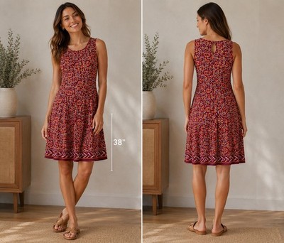 Max Studio Womens Floral Sleeveless Dress M Red Above Knee Keyhole Neck