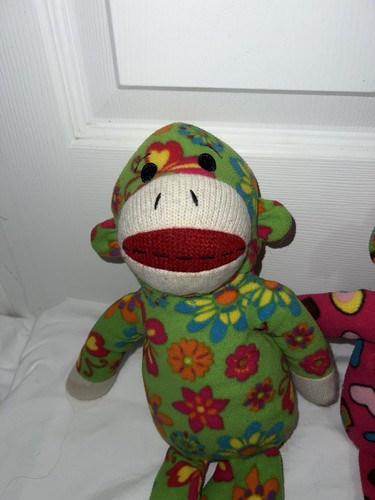 2 Dan Dee Calzino Scimmia Peluche Verde Fiori Rosa Cuori Peluche Hippie - Foto 4 di 6