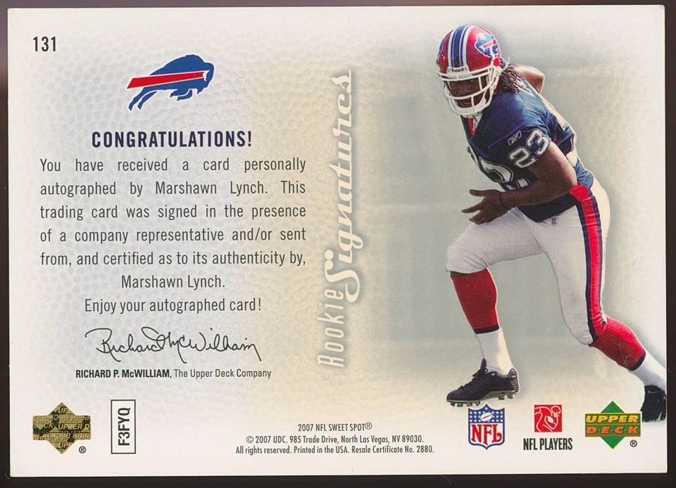2007 UD Sweet Spot Marshawn Lynch Rookie Signatures Auto /399 Bills - Image 2 of 2