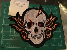 New Skull Demon Fire Flames Horror Gothic Embroidered Biker Iron On Patch