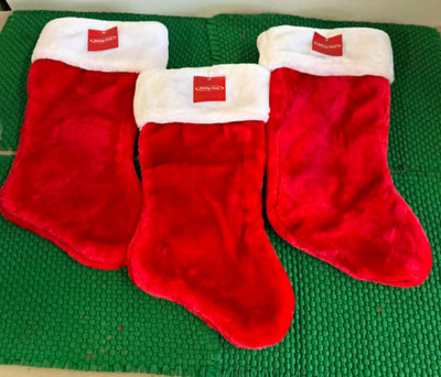 3X CHRISTMAS Super PLUSH Red STOCKINGS 17'' Stocking Red Santa HOLIDAY Stocking