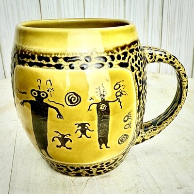 Tribal Mug By Always Azul Pottery Colorado USA Dark Yellow & Black Texture Handm