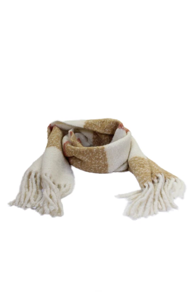 Madewell 女式条纹条纹装饰长方形围巾米色白色 — 第 4/4 张图片