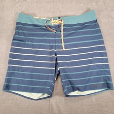 Patagonia Board Shorts Men's Size 38 Blue Teal Stripe Swim Trunks Pockets