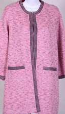 NWT ST.JOHN Women's Tweed Pink Peony Multi Black Trim Topper Long Jacket Sz 4