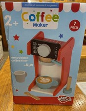 Playright Wooden Coffee Maker Set 7 Pieces Red Kids 2 Barista Toy - NEW