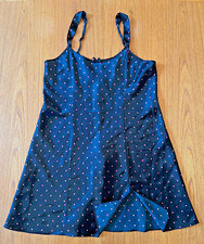 Morgan Taylor Intimates, Black W/Pink Polka-Dots Satin Chemise/Sleepwear, Size M