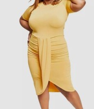 Nina Parker Women Yellow Faux-Wrap Dress Plus Size 1X