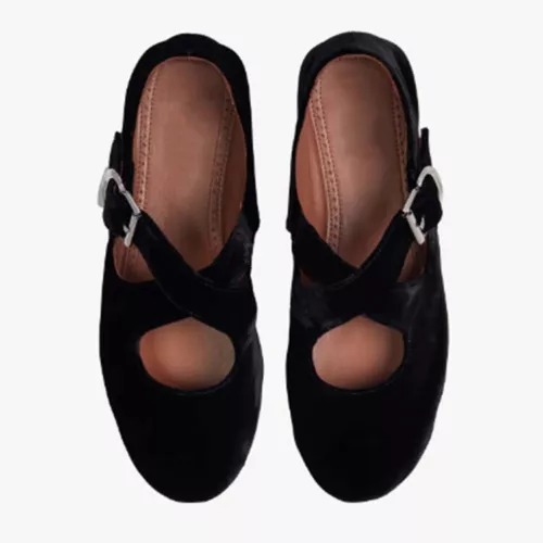 Mujeres Nuevo Elegante Terciopelo Cruzado Hebilla Correa Ballet Plano Mary Jane Zapatos Talla - Imagen 13 de 23