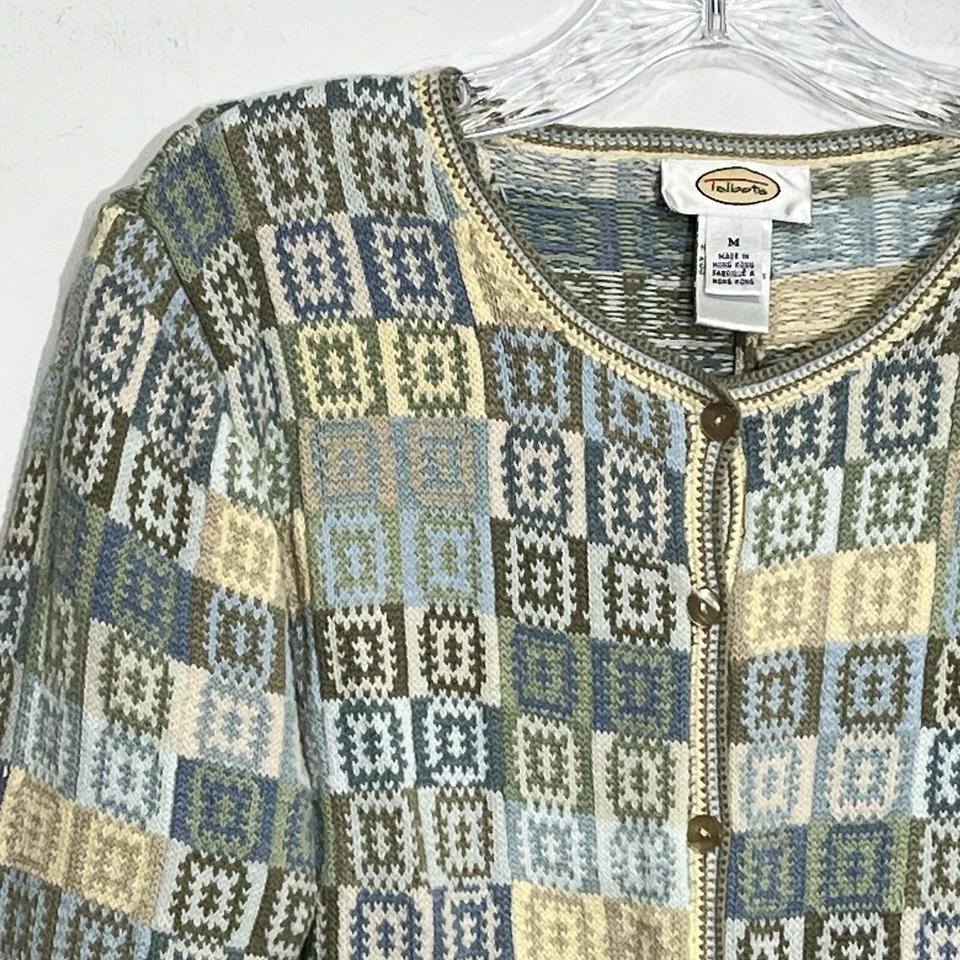 Suéter Cárdigan Talbots Vintage Talla M Azul Verde Algodón Grandmacore Cottagecore Foto 3 de 4
