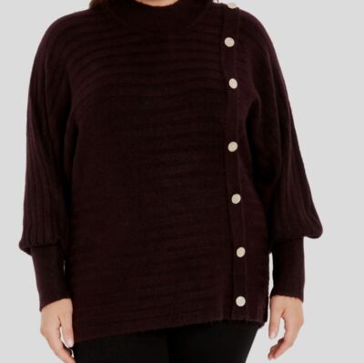 Avenue Women's Brown Beata High Neck Knit High Neck Sweater Plus Size 18/20