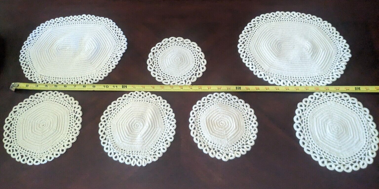 Set Of 7 White Doilies Table Dresser Mats 