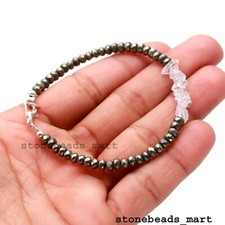 925 Sterling Silver Genuine Pyrite+Herkimer Gemsteon Beaded Bracelet 7