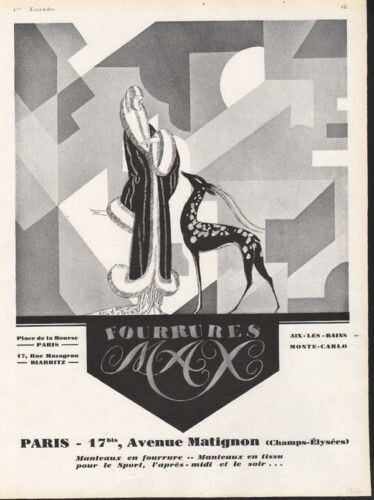 1926 FOURRURES MAX WOMEN FASHION FUR FRENCH PARIS ART DECO STAGE