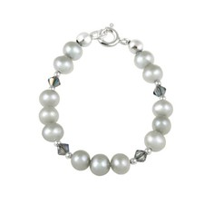925 Silver Gray Freshwater Pearls  Gray European Crystals Baby Bracelet, 5"