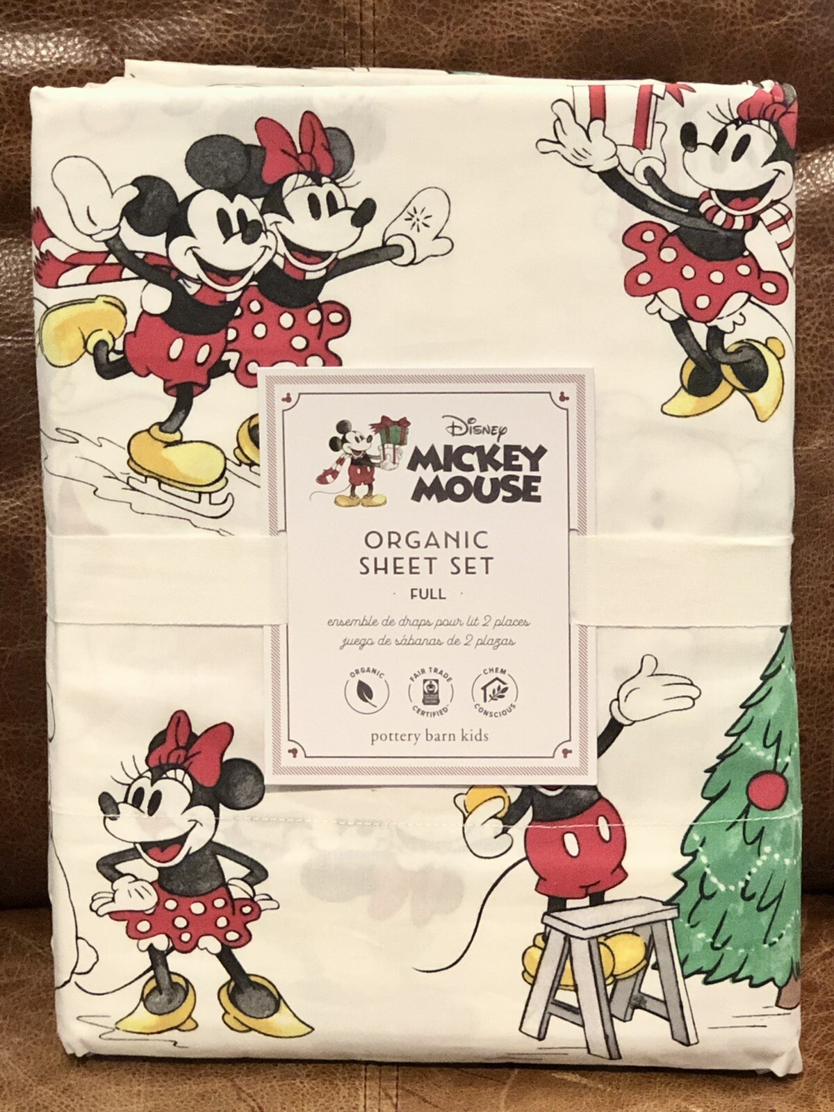 Pottery Barn Kids Disney Mickey Mouse Holiday Full Sheet Set, Organic