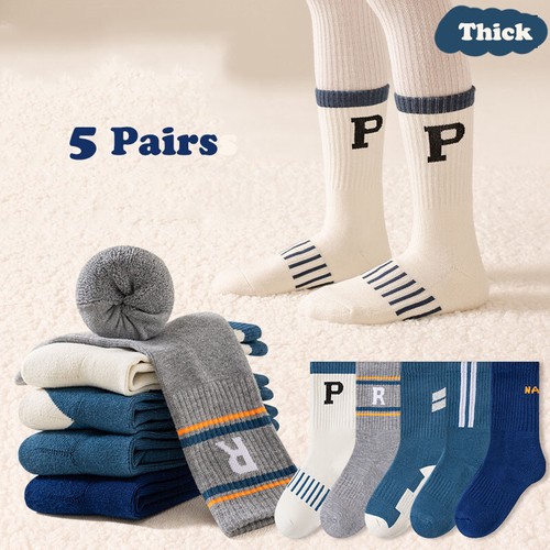 5 Pairs Boy Girls Kids Thick Winter Warm Wool Thermal Casual Thermal Socks 1-12T - Picture 3 of 15
