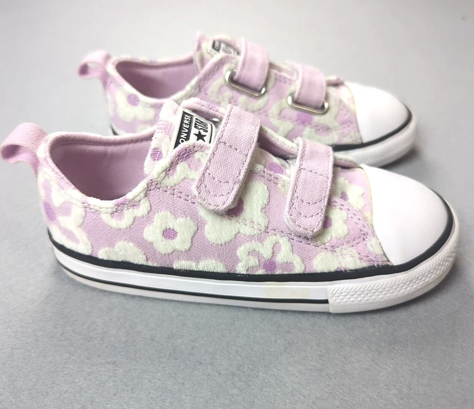 匡威 Converse Chuck Taylor All Star 粉色花卉鞋 婴儿 女孩 10 花低肩带 — 第 3/4 张图片