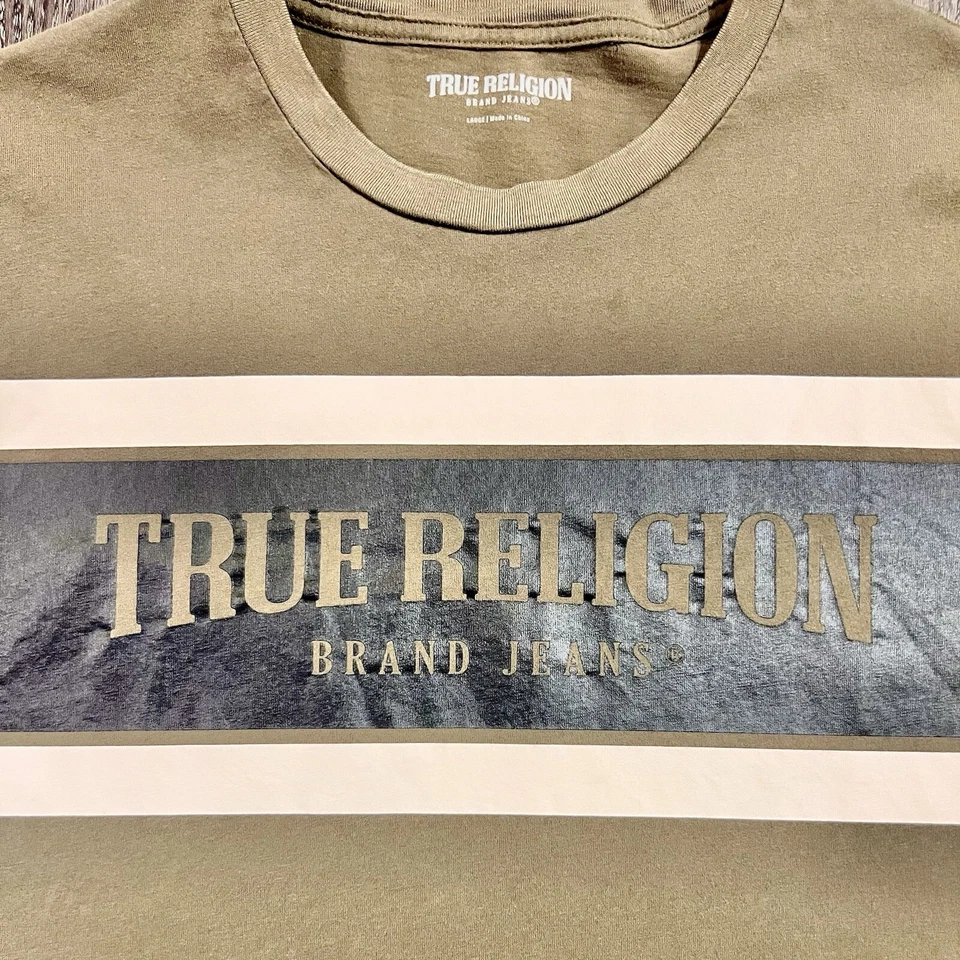 Camiseta True Religion Para Hombre Grande Verde Oliva Premium Algodón Logo Calce Informal Foto 2 de 2