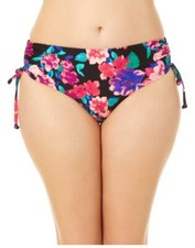New Time  Tru Womens CT Side Ruch Midrise Floral Bikini Bottom Size M 8-10 