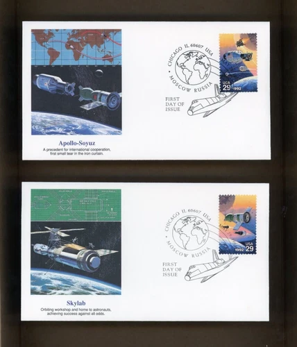U.S. FDC 1992 Chicago, IL.  Moscow, Russia Apollo Skylab Columbia Set of 4