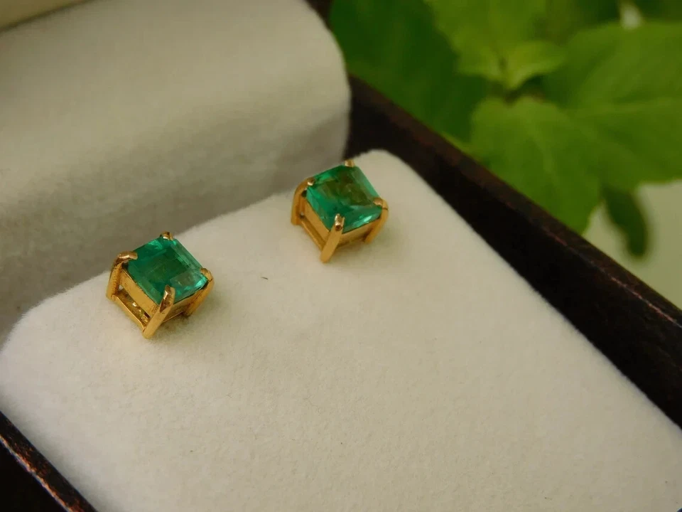 Boucles d'oreilles anciennes en argent sterling 925 fait main en pierre émera... - Photo 4/4