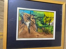 "An Abstract Composition Scene" Watercolor Painting - Signed And Framed
