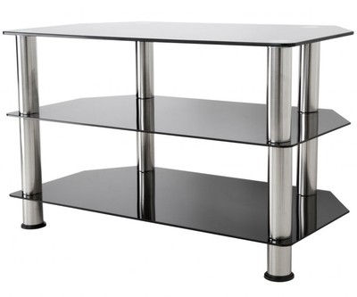 King TV-Mobel Fernsehtisch fur 20-40 Zoll, Schwarz Glas mit Silber