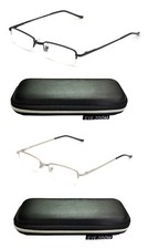 EYE ZOOM 2 Pack Compact Rectangular Metal Half Rim Reading Glasses with Case