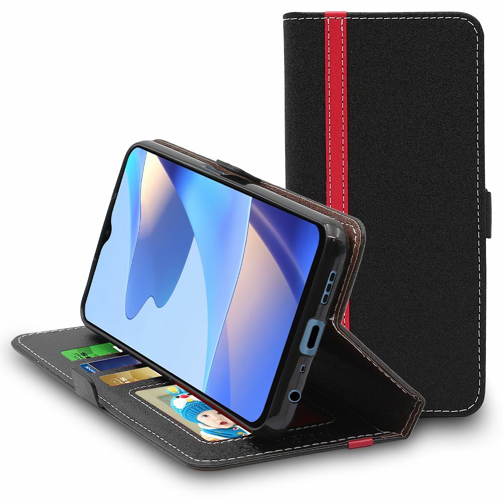 Housse cuir simili pour Oppo A16 avec finitions surpiquées et doublure NFC