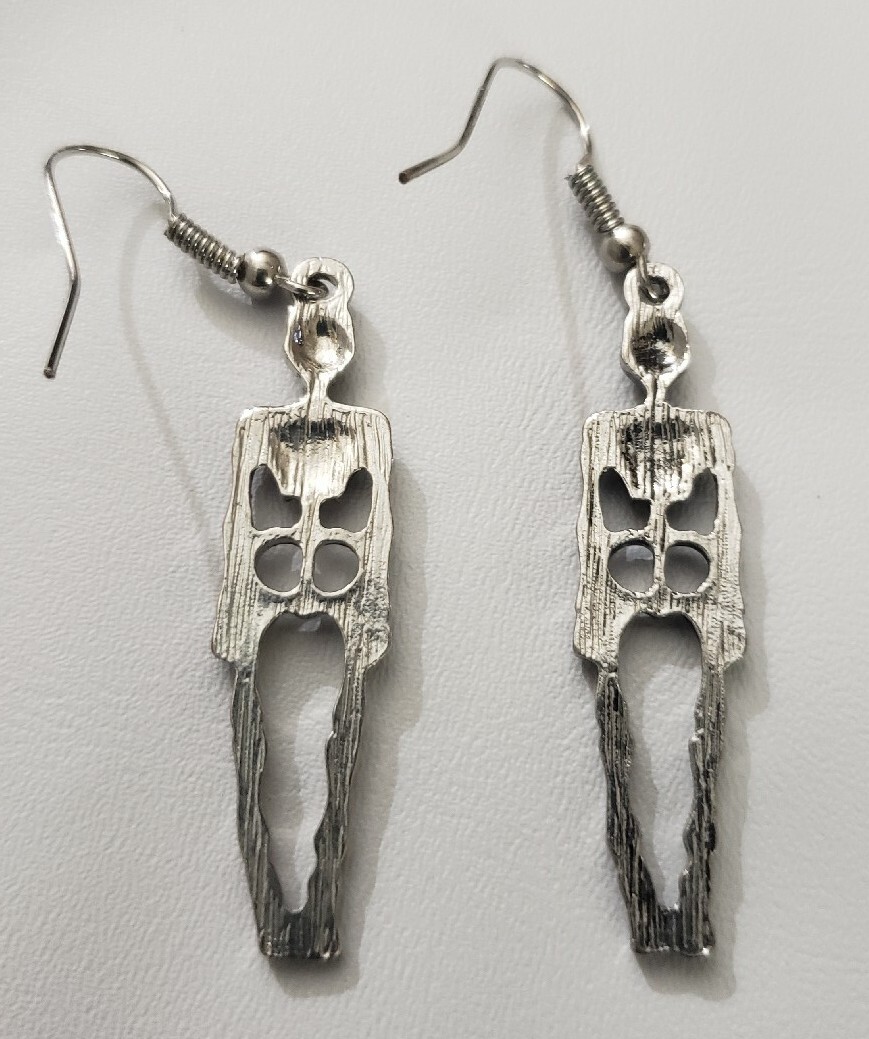 Dangle Skeleton Earrings Silver Tone Halloween - image 3