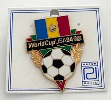 Romania Flag Fifa World Cup USA 1994 Soccer Ball Lapel Pin Peter David