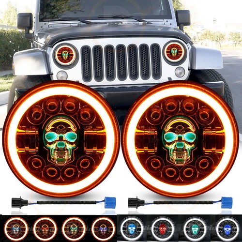 7" HALO Angel Eyes For Land Rover Defender 90 110 RGB Skull  LED DRL Headlights - Picture 4 of 21