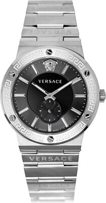 Versace VEVI00720 Greca Logo schwarz silber Edelstahl Armband Uhr Herren NEU