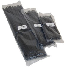 Cable Ties 100 Pack Black Nylon Zip Tie Wraps, Net Fence Fixings, 200mm x 2.5mm