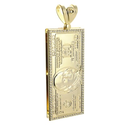 14k Gold Plated One Hundred Dollar Bill Pendant $100 Cash Money