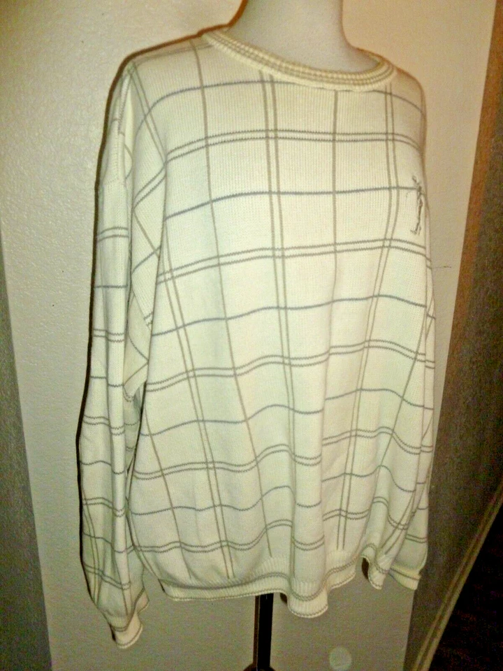 Suéter DE COLECCIÓN Eslabones de Ciprés Para Hombres Beige A Cuadros Golf Pullover Algodón EE. UU. XXL 2XL Foto 3 de 4
