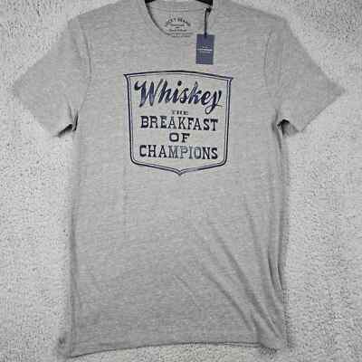 Lucky Brand WHISKEY Shirt Mens MEDIUM M GRAY Distressed Dive Bar Retro Drink NWT