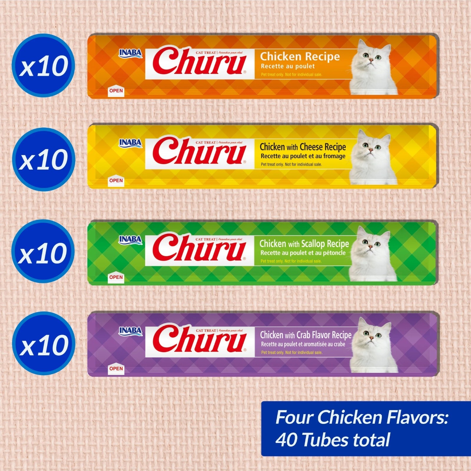 2 PACKS Inaba Churu Creamy, Lickable Wet Cat Treats, 0.5 oz, 40 Tubes, Chicken