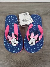 NEW DISNEY COLLECTION MINNIE MOUSE FLIP FLOPS GIRLS SZ 9/10 PINK BLUE STARS