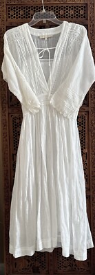 Vanessa bruno cotton Ramie blend midi 3/4 Sleeves Fully Lined White dress Sz 36