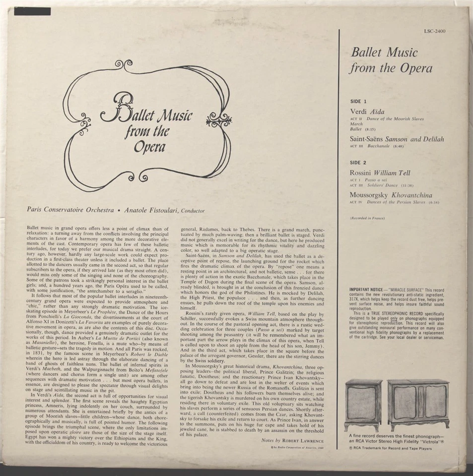 LSC 2400 SD 1s1s Ballet Music from Opera, Fistoulari, Paris Conservatory Orch. - Image 3 of 4