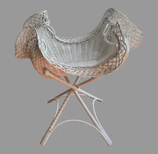 Ornate Antique Victorian White Painted Wicker Sewing Basket Stand