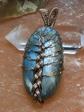 Tree Of Life Labradorite Gemstone Copper Wire Wrapped Pendant Amulet