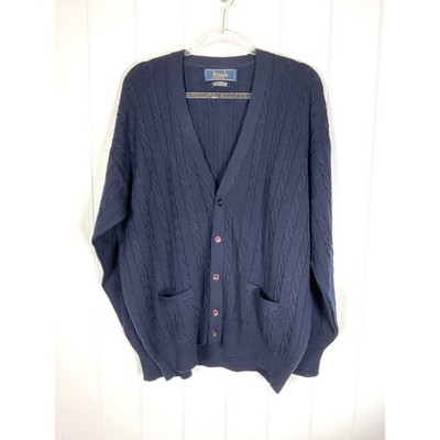 VGT Pringle of Scotland Men's 100% Wool Navy Cable Knit Cardigan Size XL